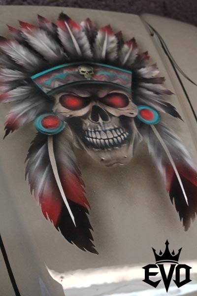 custom painted indian skull on an indian motorcycle